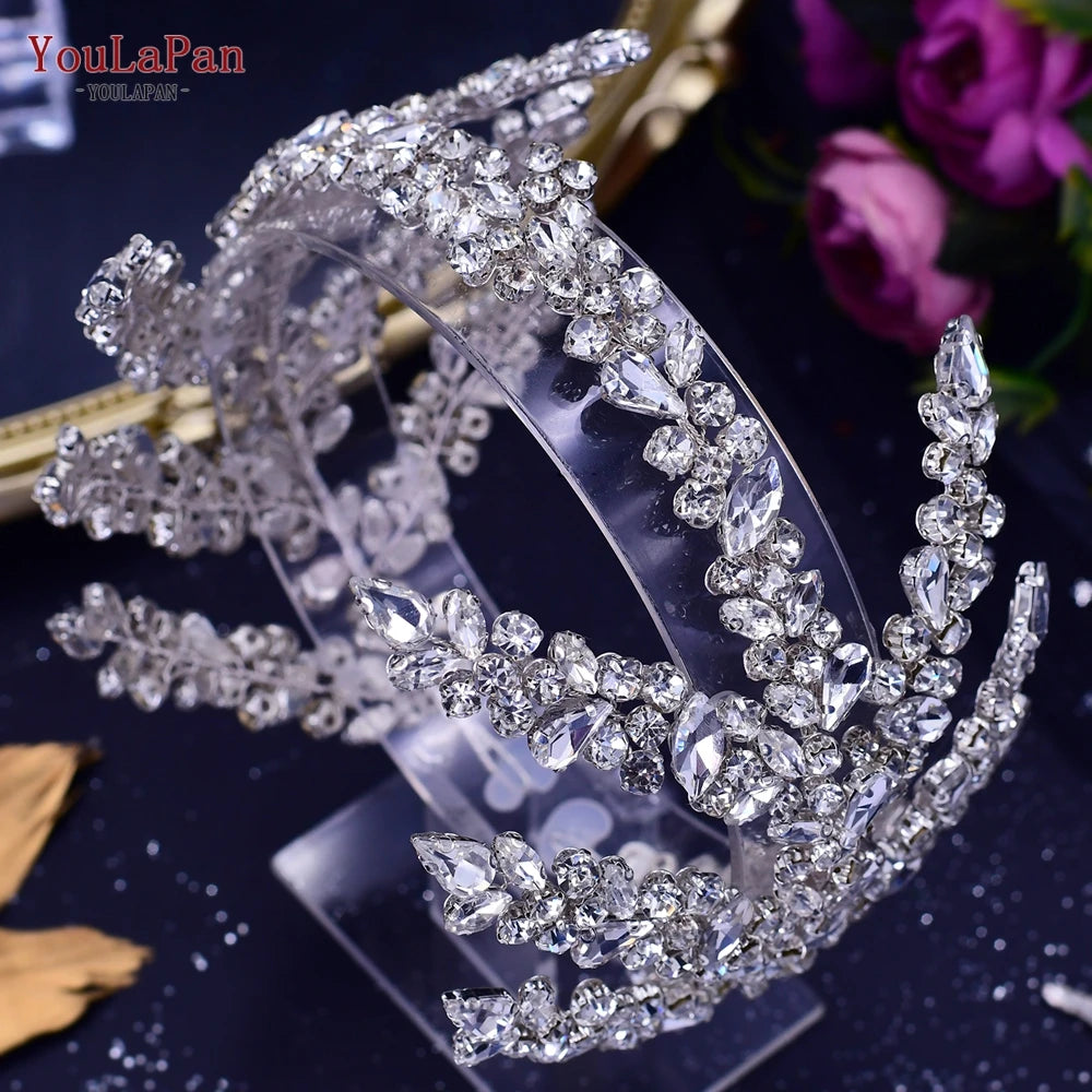 TOPQUEEN Wedding Headband Shiny Rhinestone Bridal Hair Accessories Women Headpiece Bride Tiara Bridesmaid Head Piece