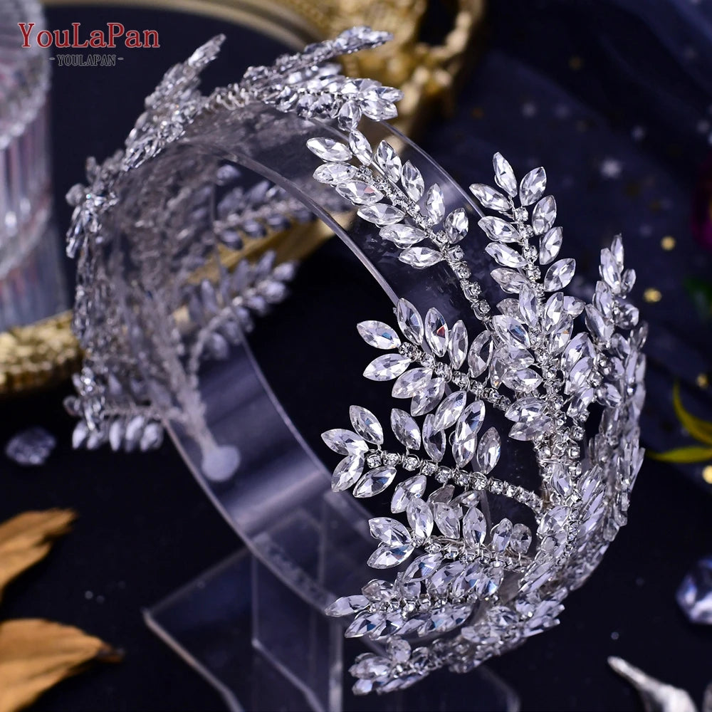 TOPQUEEN Wedding Headband Shiny Rhinestone Bridal Hair Accessories Women Headpiece Bride Tiara Bridesmaid Head Piece