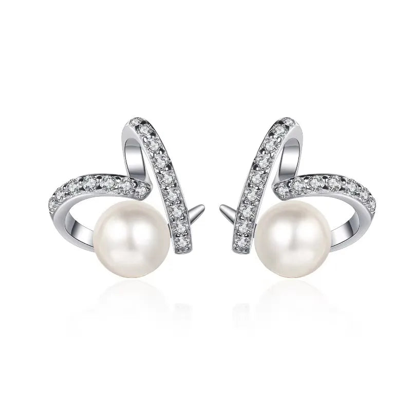 S925 Sterling Silver Heart-shaped Flawless Freshwater 7mm Pearl Moissanite Earrings for Women