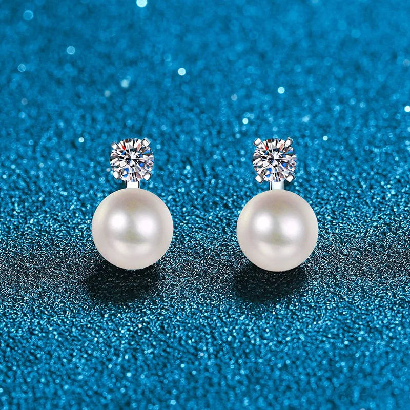 Halaile D Color 925 Real Moissanite Sterling Silver Pearl Stud Earrings with GRA Fine Jewelry For Women Wedding Gift