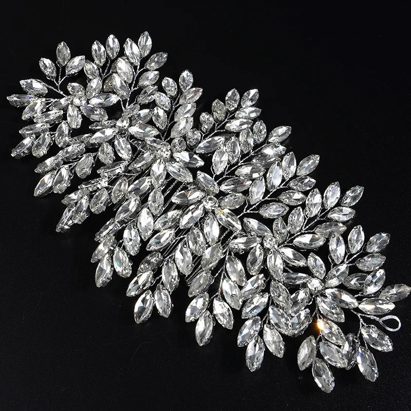 Green Rhinestone Bridal Hair Comb Headpiece Red Handmade Wedding Hair Accessories Party Jewelry Tiara for Women Girls Headdress