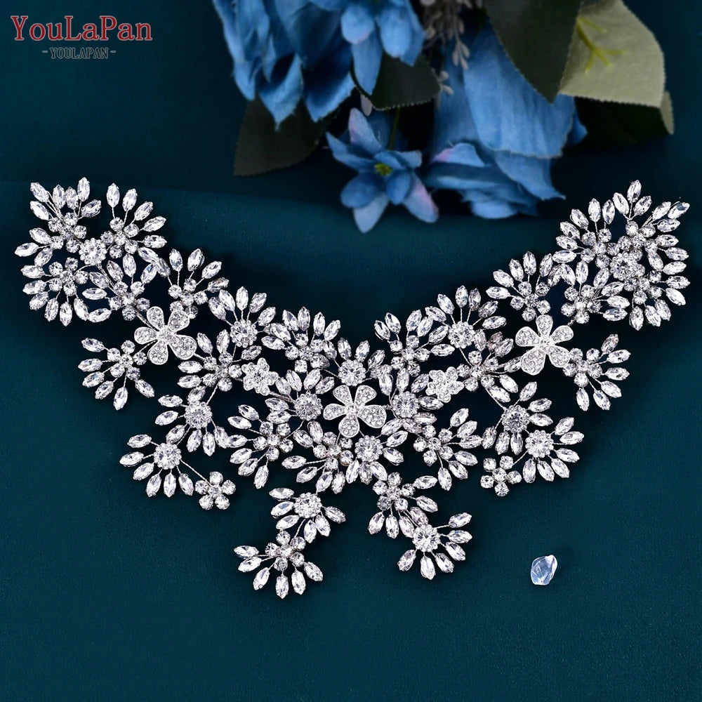 TOPQUEEN Bridal Headband Wedding Tiara Handmade Woman Hair Ornaments Jewelry Bride Hair Accessories Rhinestone Headdress