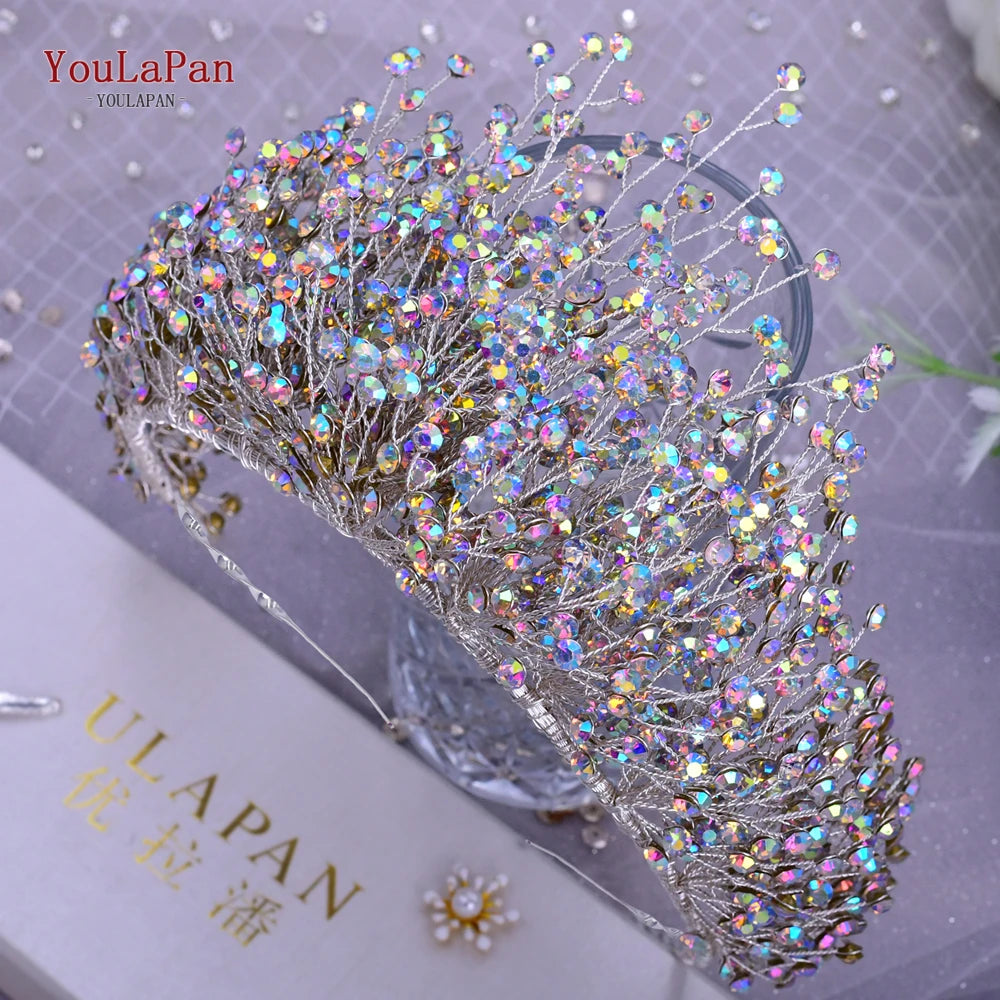 TOPQUEEN Wedding Crown Bride Diadem Hair Accessories Wedding Headwear Bridal Tiaras Pageant Headband Princess Hair Jewel