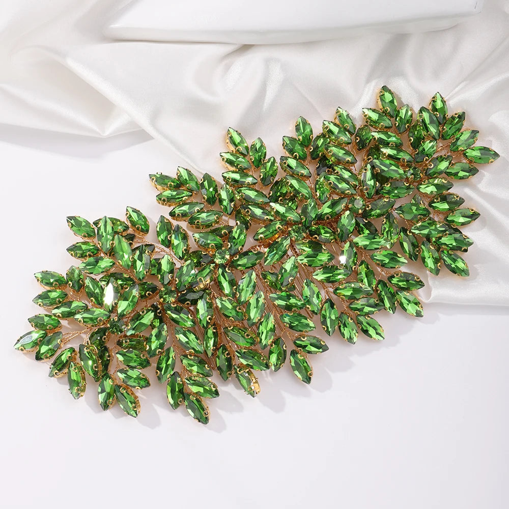 Green Rhinestone Bridal Hair Comb Headpiece Red Handmade Wedding Hair Accessories Party Jewelry Tiara for Women Girls Headdress