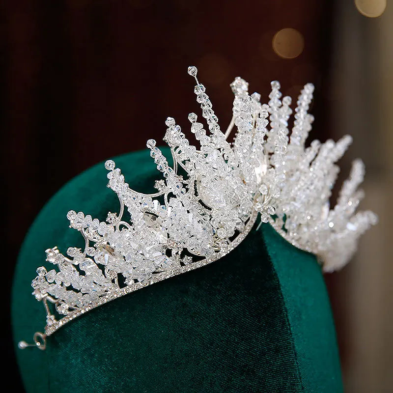 KMVEXO Cubic Zirconia Crystal Beaded Crowns Tiaras Baroque Crown Tiara For Women Bride Pageant Prom Diadem Wedding Hair Jewelry
