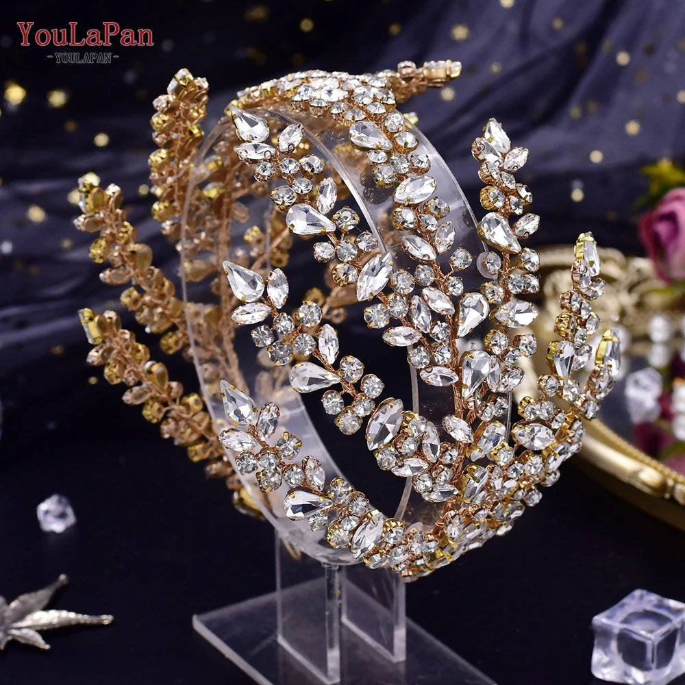 TOPQUEEN Wedding Headband Shiny Rhinestone Bridal Hair Accessories Women Headpiece Bride Tiara Bridesmaid Head Piece