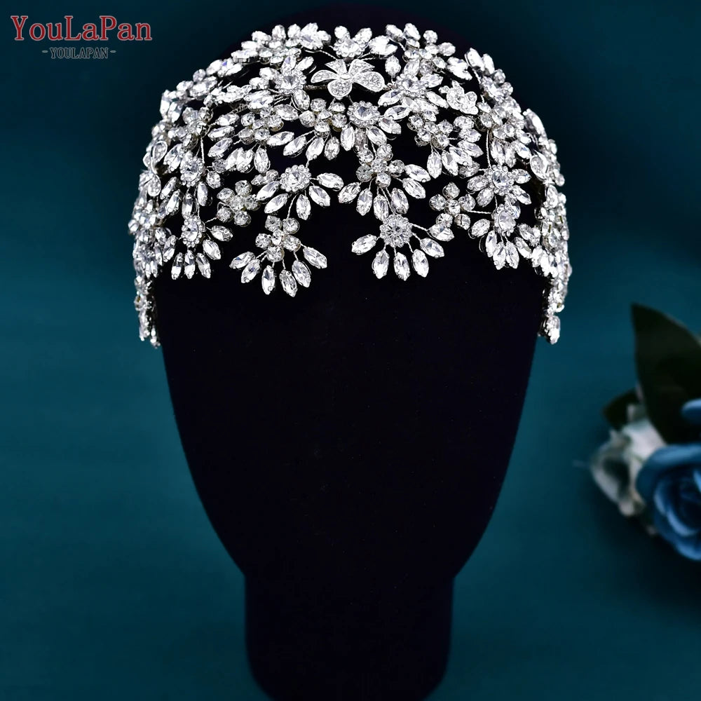 TOPQUEEN Bridal Headband Wedding Tiara Handmade Woman Hair Ornaments Jewelry Bride Hair Accessories Rhinestone Headdress