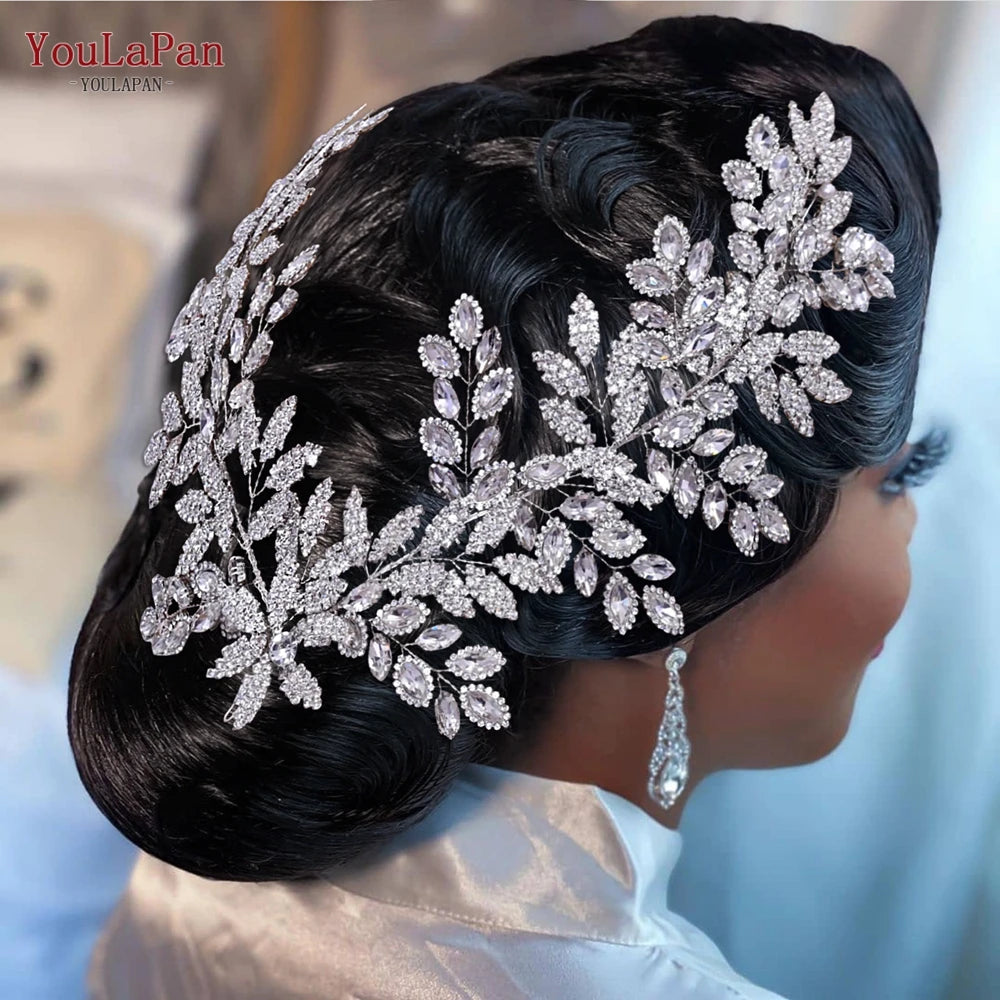 TOPQUEEN Bridal Side Clip Wedding Tiara Bridal Hairpins Handmade Rhinestone Women Headwear Alloy Flower Bride Headdress