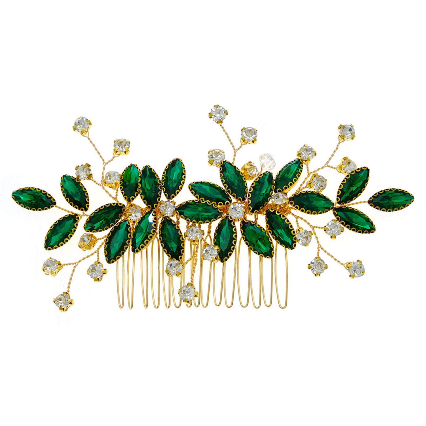 Green Crystal Hair Comb Wedding Bride Handmade Hair Jewelry Beads Headpiece Gliter Rhinestone Hair Accessories Fancy Hair Decor