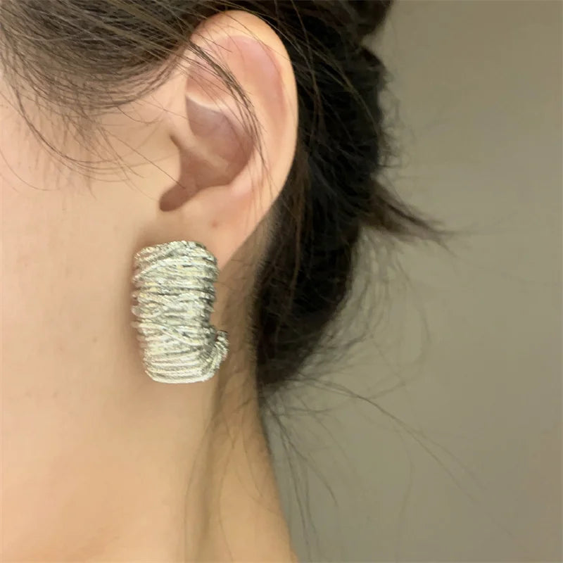 XIALUOKE Geometric Metal Irregular Grain Stud Earrings For Women Punk Style Personality Earrings Travel Party Jewelry Gift