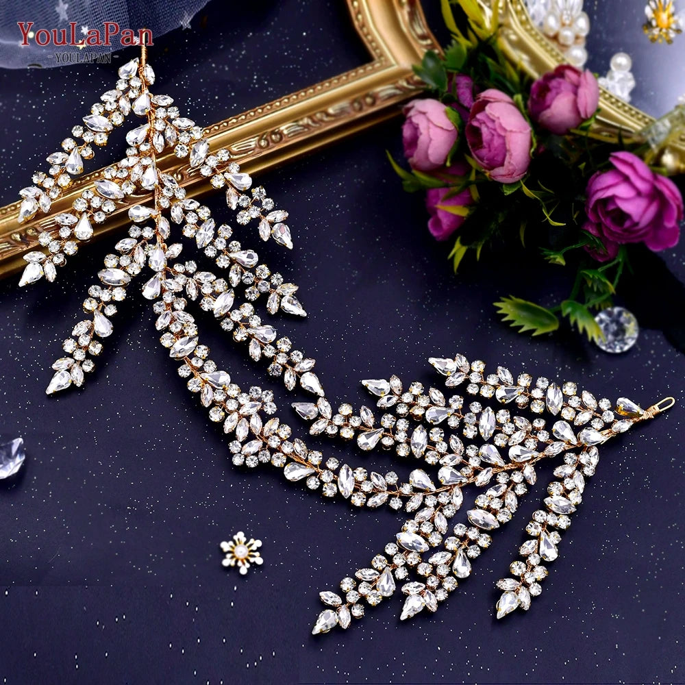TOPQUEEN Wedding Headband Shiny Rhinestone Bridal Hair Accessories Women Headpiece Bride Tiara Bridesmaid Head Piece