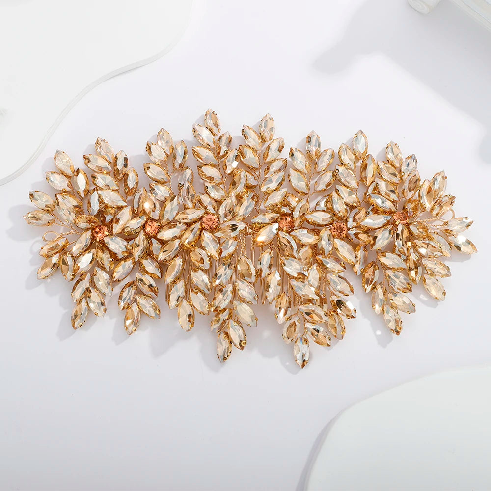 Green Rhinestone Bridal Hair Comb Headpiece Red Handmade Wedding Hair Accessories Party Jewelry Tiara for Women Girls Headdress