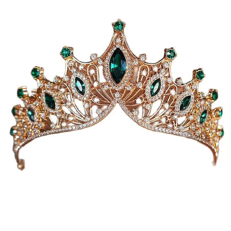 Itacazzo Bridal Headwear Green-Colour Ladies Exquisite Dazzling Party Crown Luxurious Birthday Tiaras