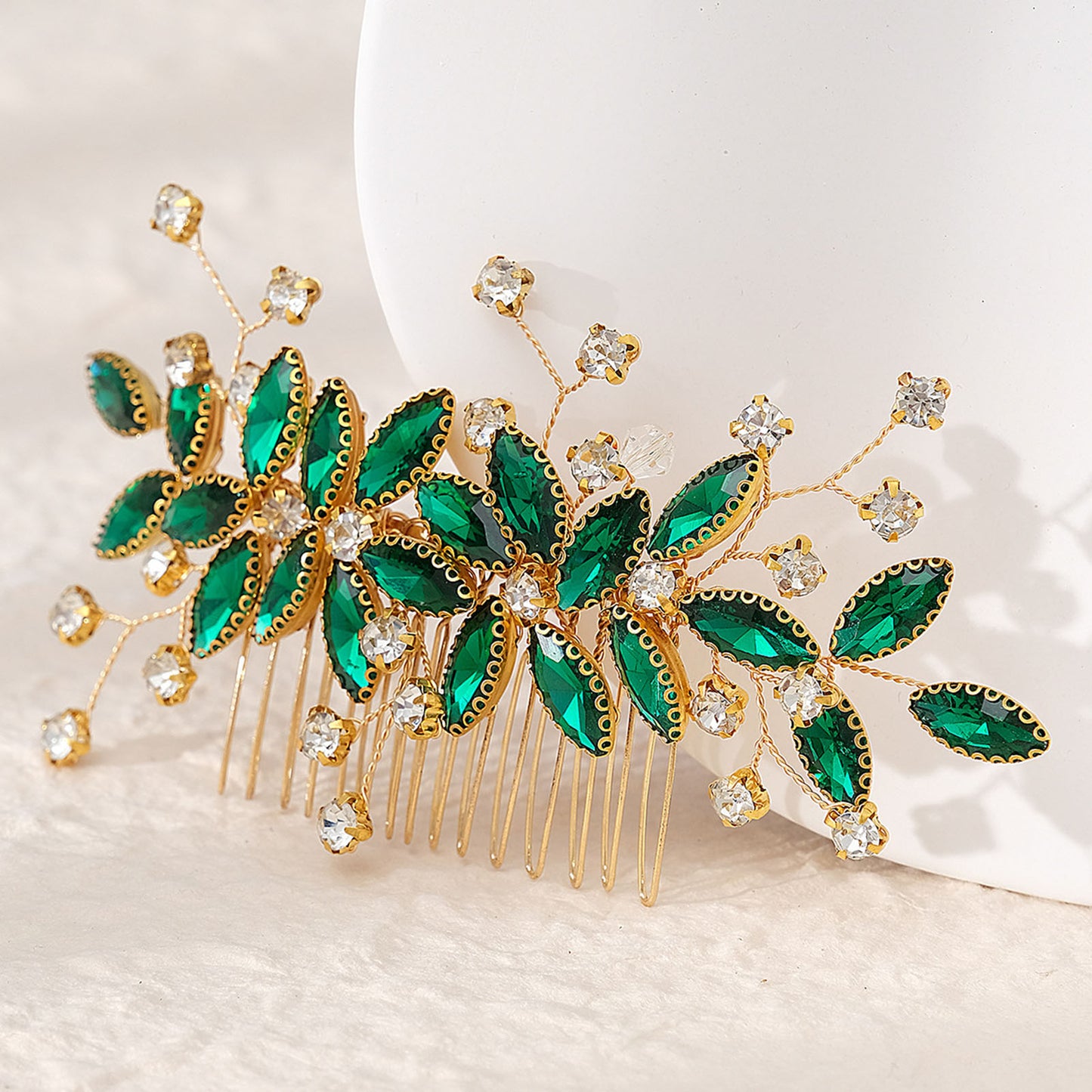 Green Crystal Hair Comb Wedding Bride Handmade Hair Jewelry Beads Headpiece Gliter Rhinestone Hair Accessories Fancy Hair Decor