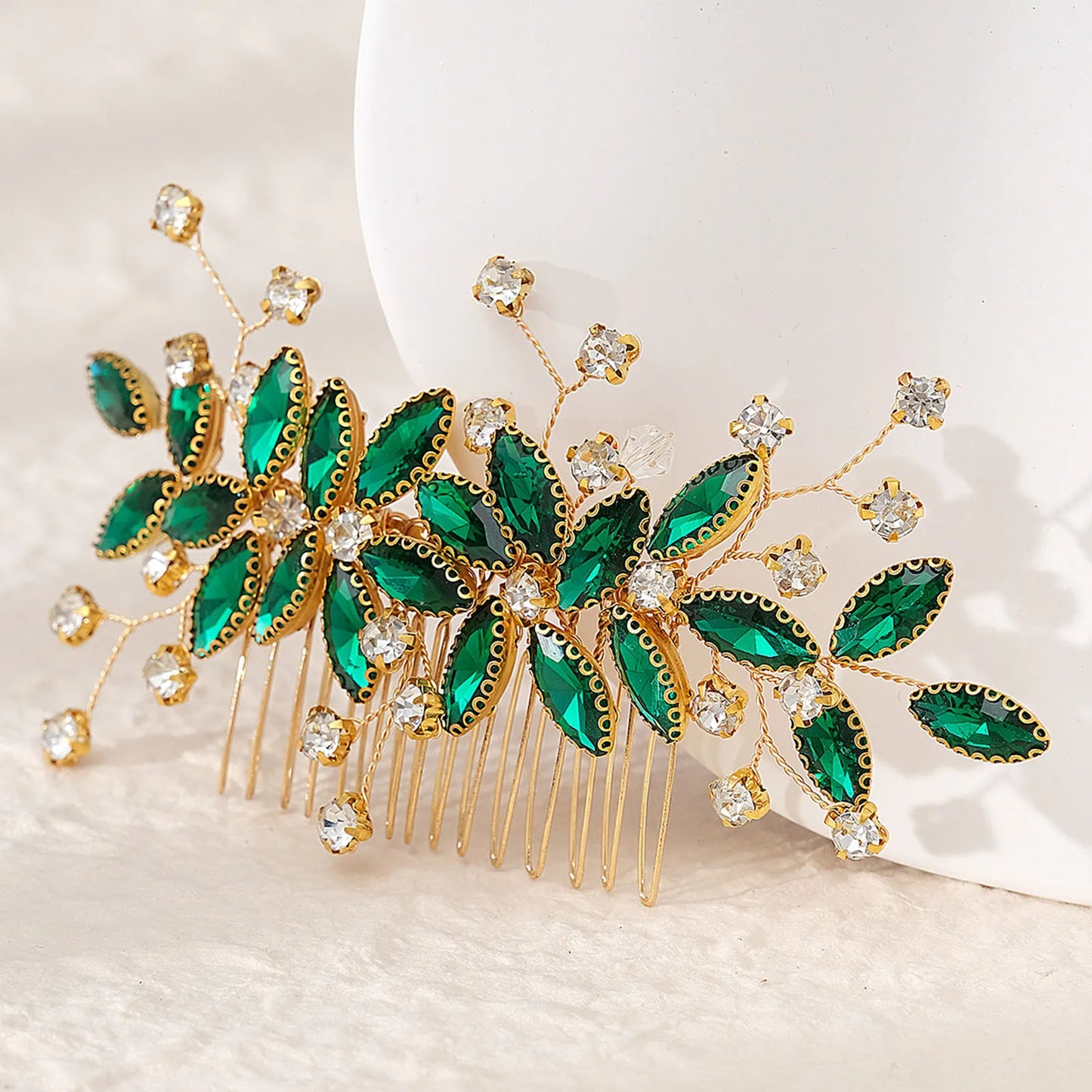 Green Crystal Hair Comb Wedding Bride Handmade Hair Jewelry Beads Headpiece Gliter Rhinestone Hair Accessories Fancy Hair Decor