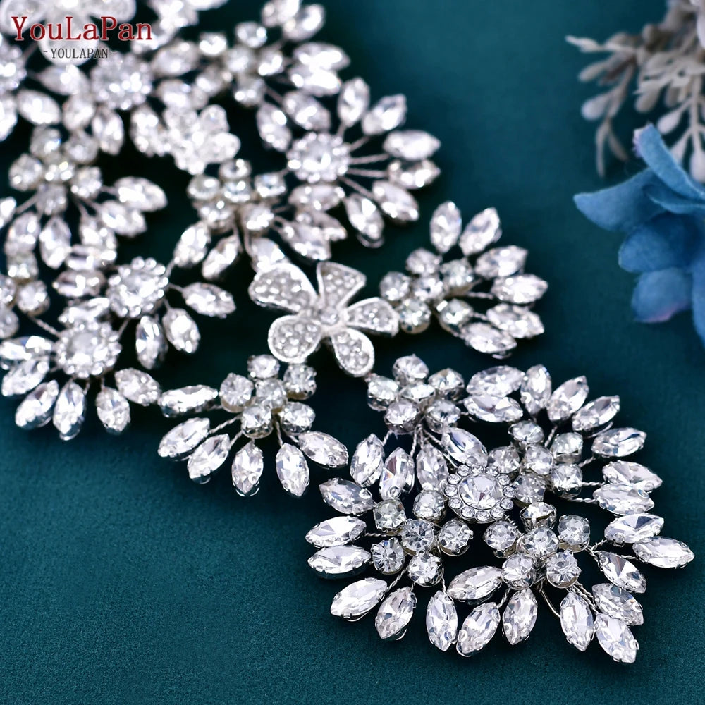 TOPQUEEN Bridal Headband Wedding Tiara Handmade Woman Hair Ornaments Jewelry Bride Hair Accessories Rhinestone Headdress