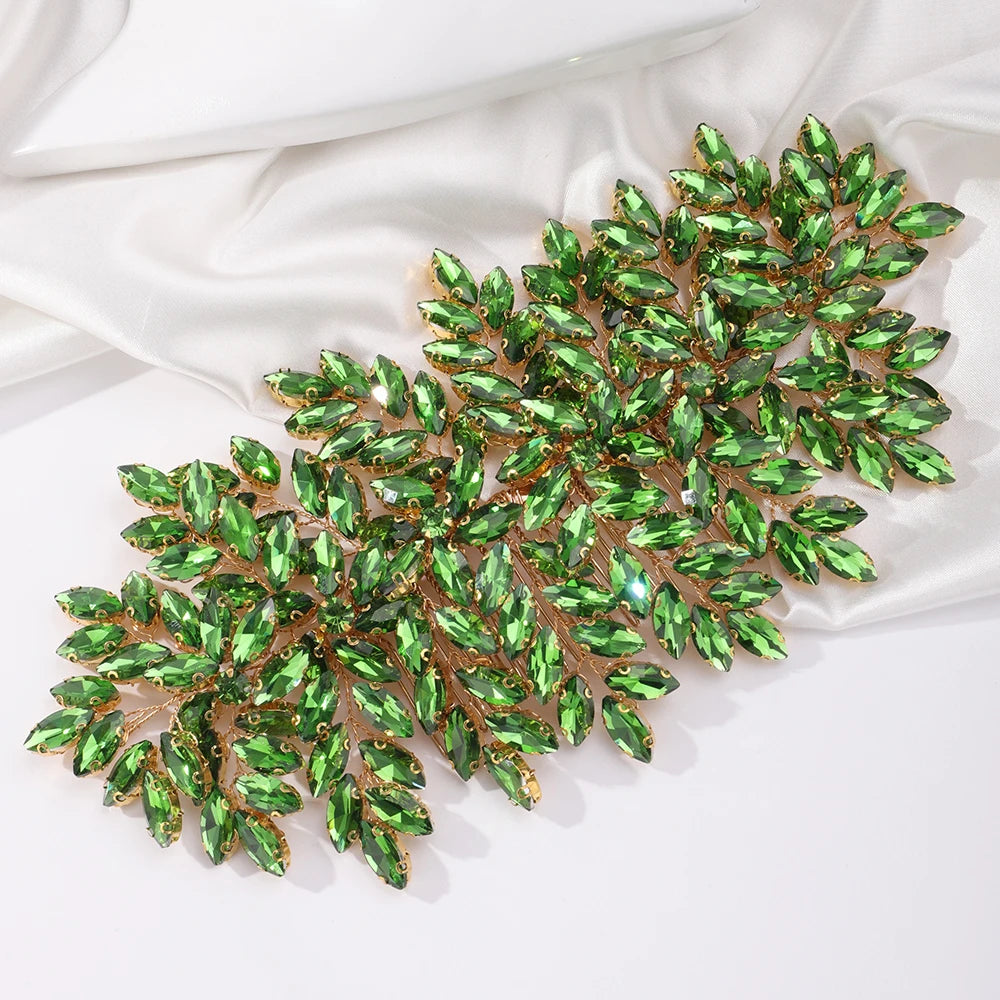 Green Rhinestone Bridal Hair Comb Headpiece Red Handmade Wedding Hair Accessories Party Jewelry Tiara for Women Girls Headdress