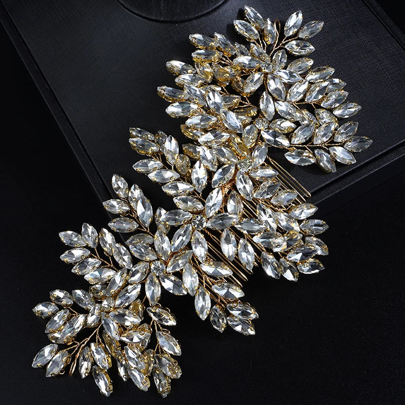 Green Rhinestone Bridal Hair Comb Headpiece Red Handmade Wedding Hair Accessories Party Jewelry Tiara for Women Girls Headdress