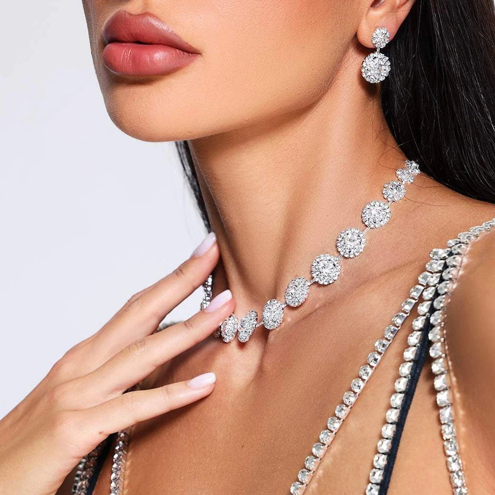 Stonefans Luxury Crystal Round Jewelry Set Queen Show Accessories Fashion Lady Wedding Necklace Earrings Set for Women