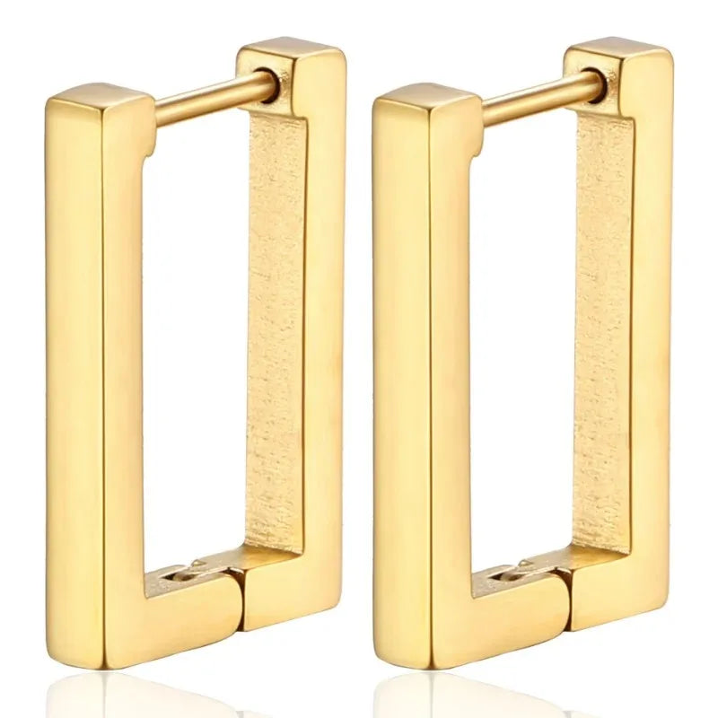 Stainless Steel Gold Color Square Hoop Earrings for Women Punk Hip-Hop Metal Geometric Earrings Trend 2024 Fashiom Jewelry Party
