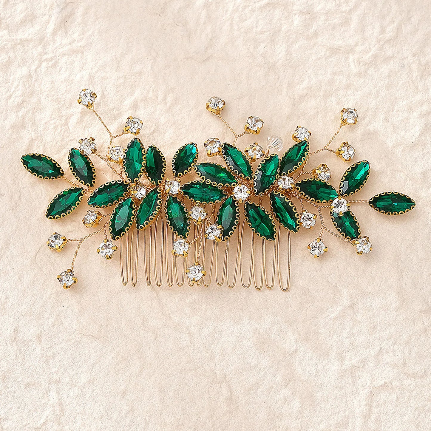 Green Crystal Hair Comb Wedding Bride Handmade Hair Jewelry Beads Headpiece Gliter Rhinestone Hair Accessories Fancy Hair Decor