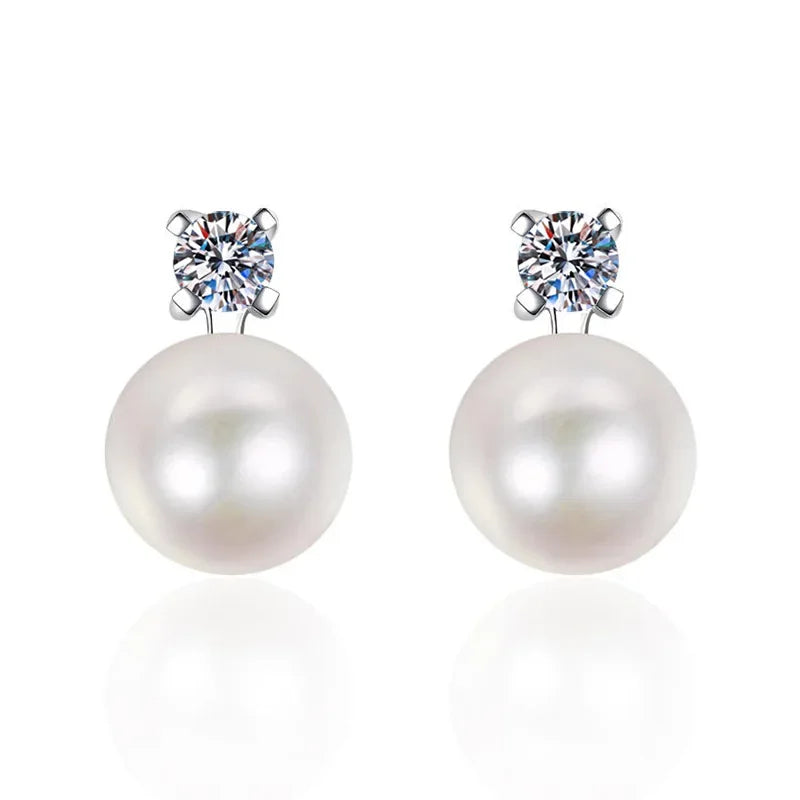 Halaile D Color 925 Real Moissanite Sterling Silver Pearl Stud Earrings with GRA Fine Jewelry For Women Wedding Gift