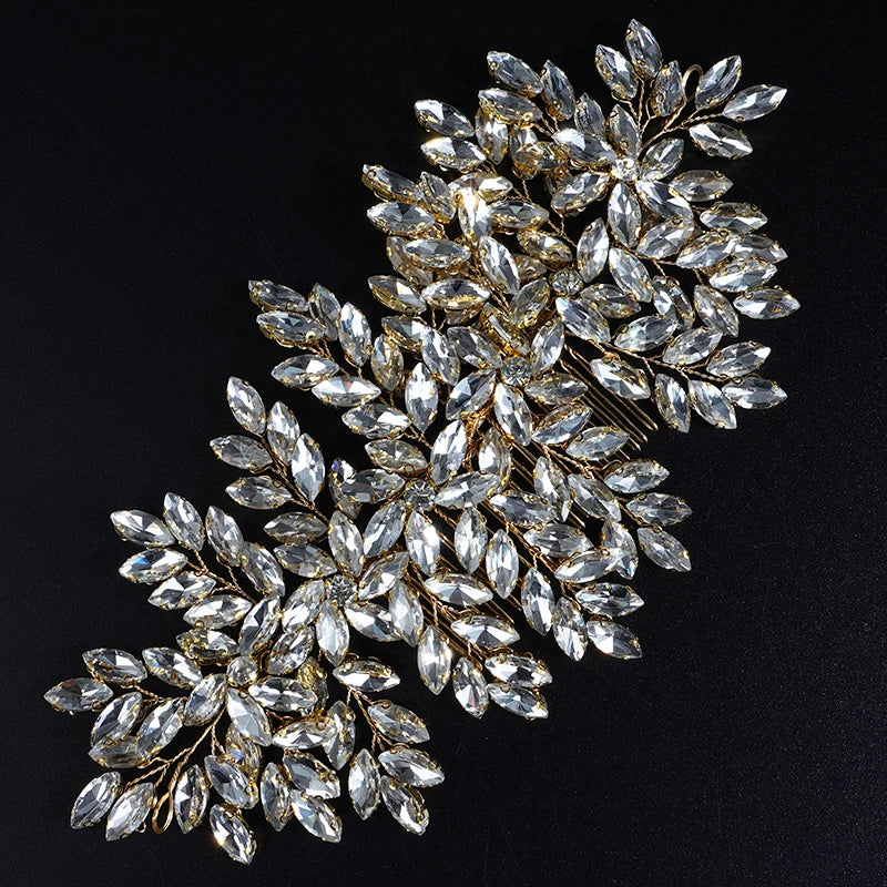 Green Rhinestone Bridal Hair Comb Headpiece Red Handmade Wedding Hair Accessories Party Jewelry Tiara for Women Girls Headdress