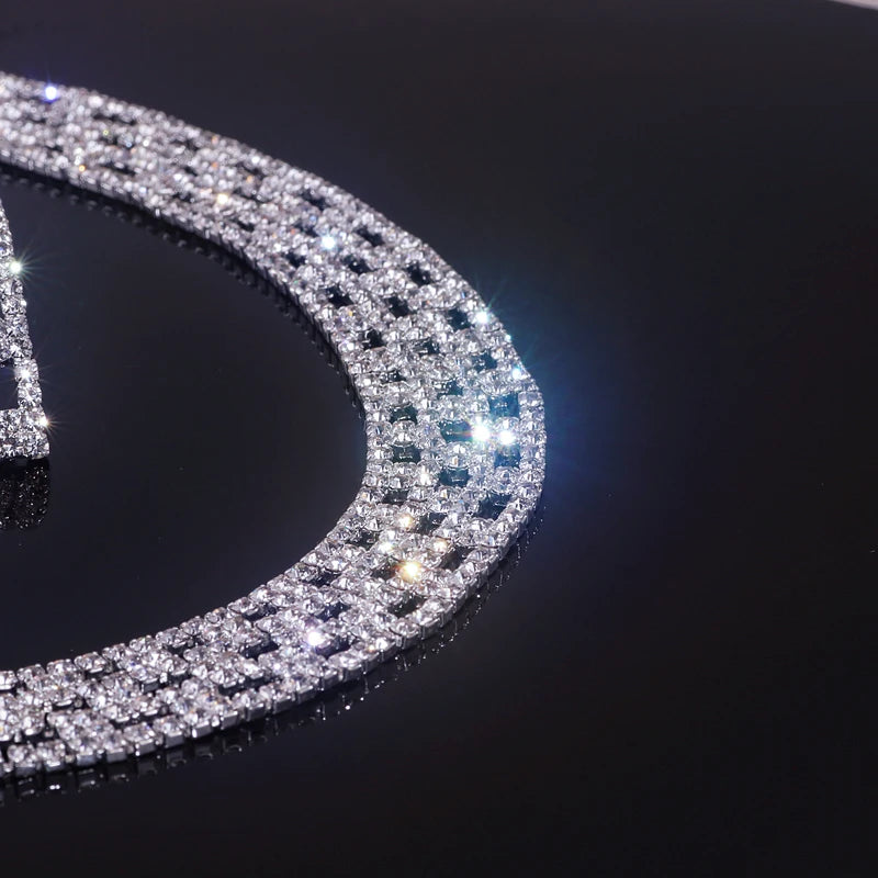 Sparkling Rhinestone Necklace Earrings Set for Women Silver Color Elegant Crystal Choker Necklace Bridal Wedding Jewelry Set