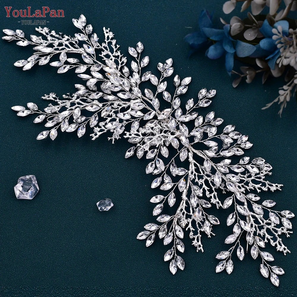 TOPQUEEN Bridal Side Clip Wedding Tiara Bridal Hairpins Handmade Rhinestone Women Headwear Alloy Flower Bride Headdress