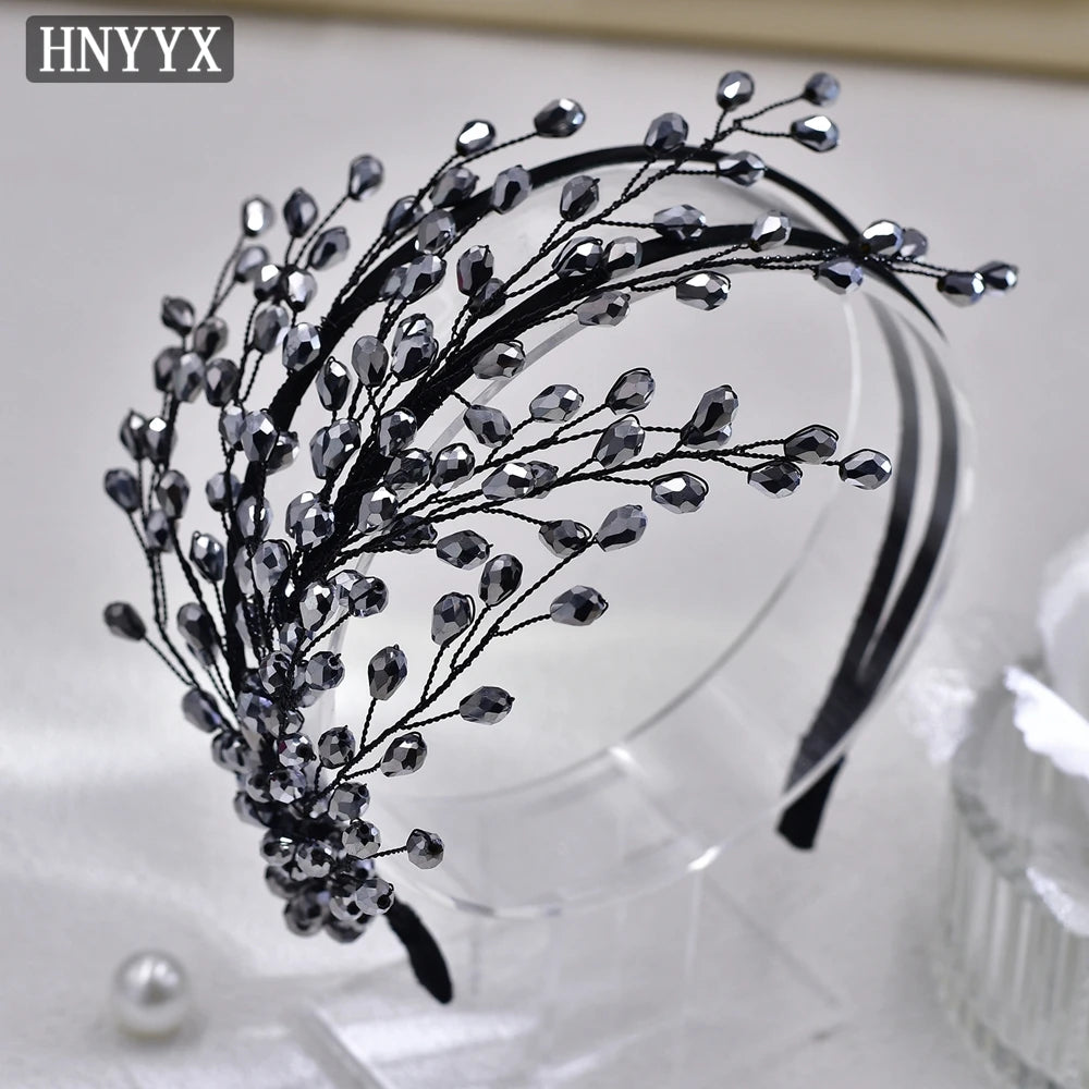 HNYYX Pearl Wide Hair Hoop Korean Popular Headband Alloy Double Row Hairband Party Fashion Hair Accessories