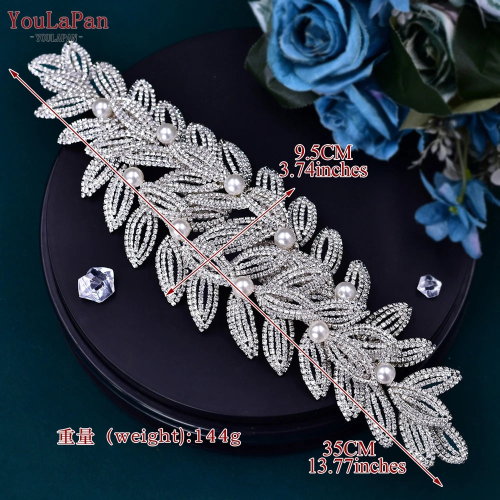 TOPQUEEN Wedding Headband Leaf Bridal Headpiece Woman Hair Accessories Jewelry Handmade Bride Headdress Pageant Tiara