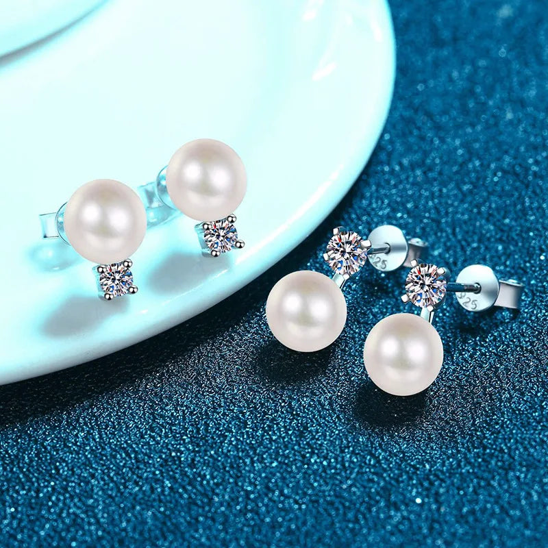 Halaile D Color 925 Real Moissanite Sterling Silver Pearl Stud Earrings with GRA Fine Jewelry For Women Wedding Gift