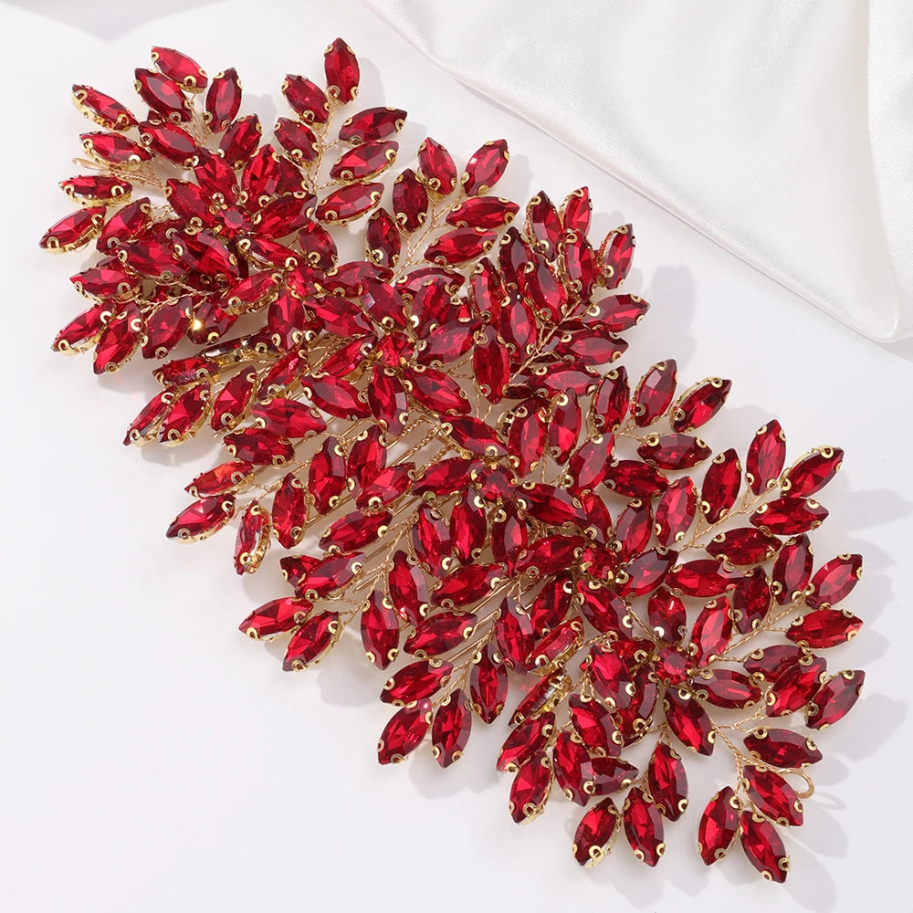 Green Rhinestone Bridal Hair Comb Headpiece Red Handmade Wedding Hair Accessories Party Jewelry Tiara for Women Girls Headdress