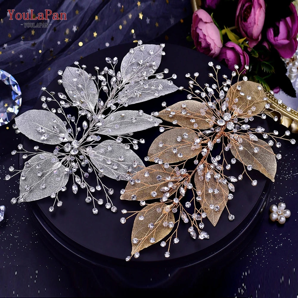TOPQUEEN Bridal Side Clip Wedding Tiara Bridal Hairpins Handmade Rhinestone Women Headwear Alloy Flower Bride Headdress