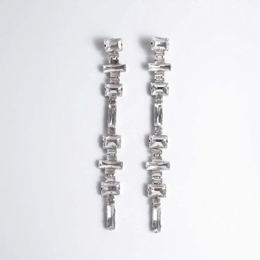 Stonefans Long Geometric Earrings Women 2024 Luxury Elegant Designer for Wedding Fashion Rhinestone Hanging Jewelry Party Gifts