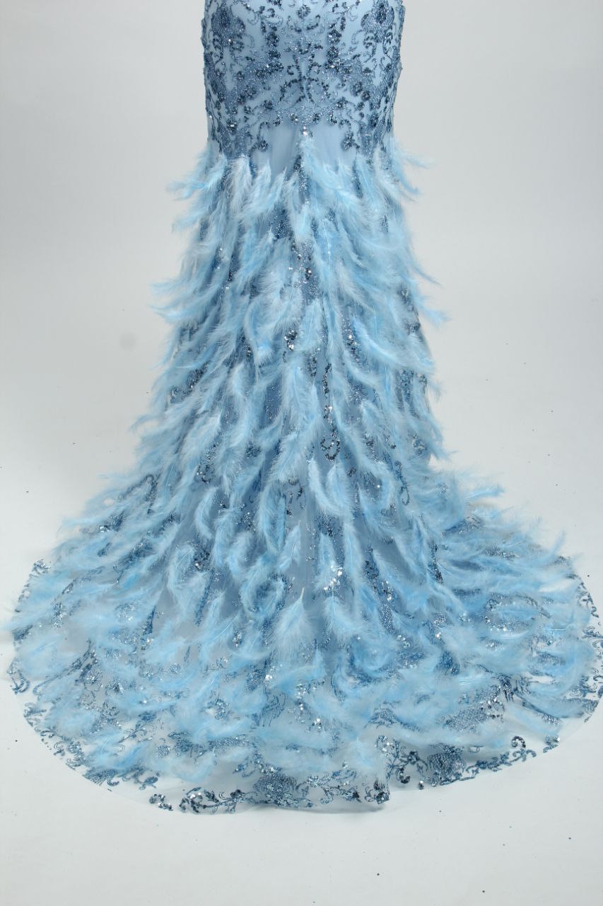 Radiant Opulence Feathered Sequin Mermaid Gown