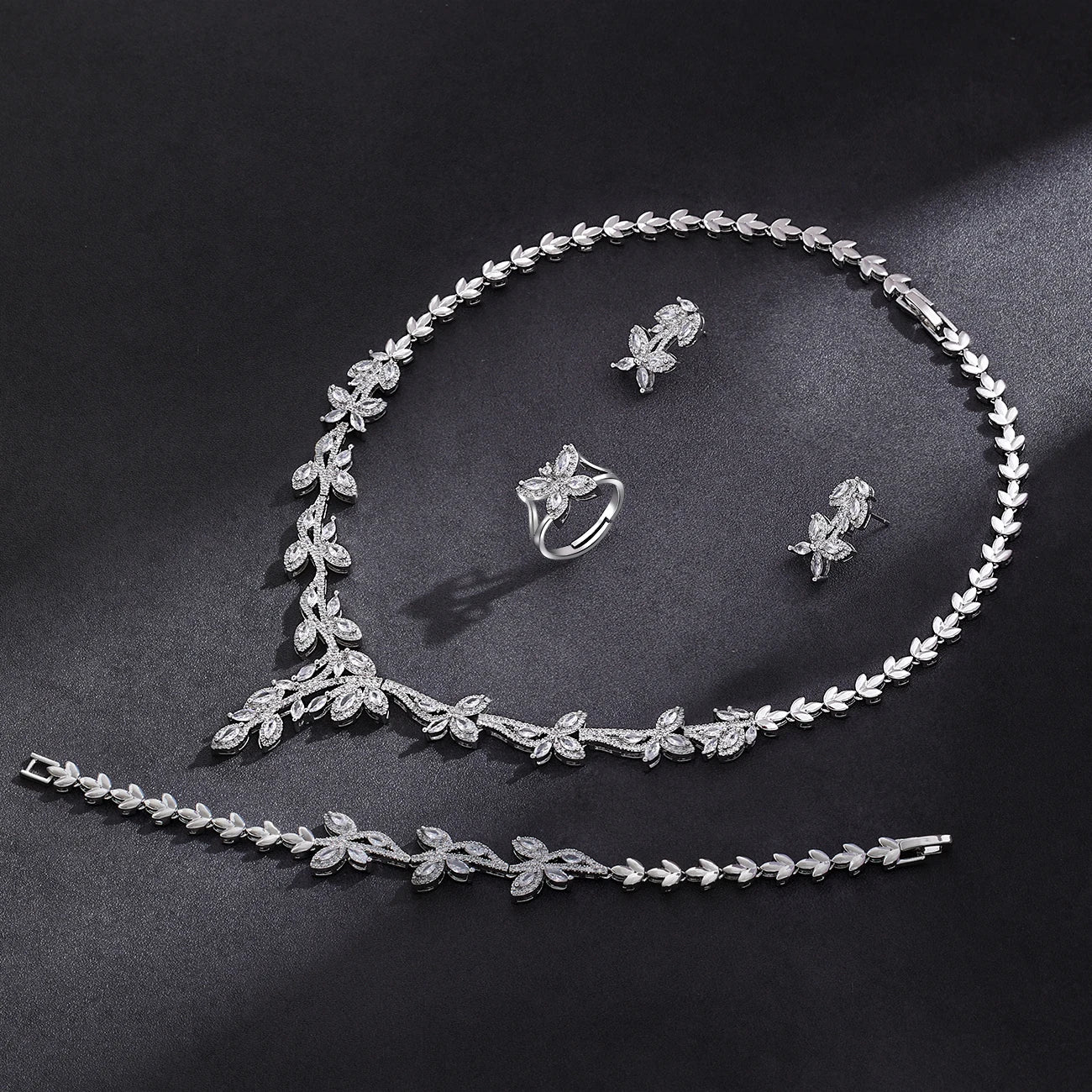 Trendy Luxury 4PCS Wedding Jewelry Set For Women Wedding Party Zirconia Dubai Bridal jewelry Set 2024
