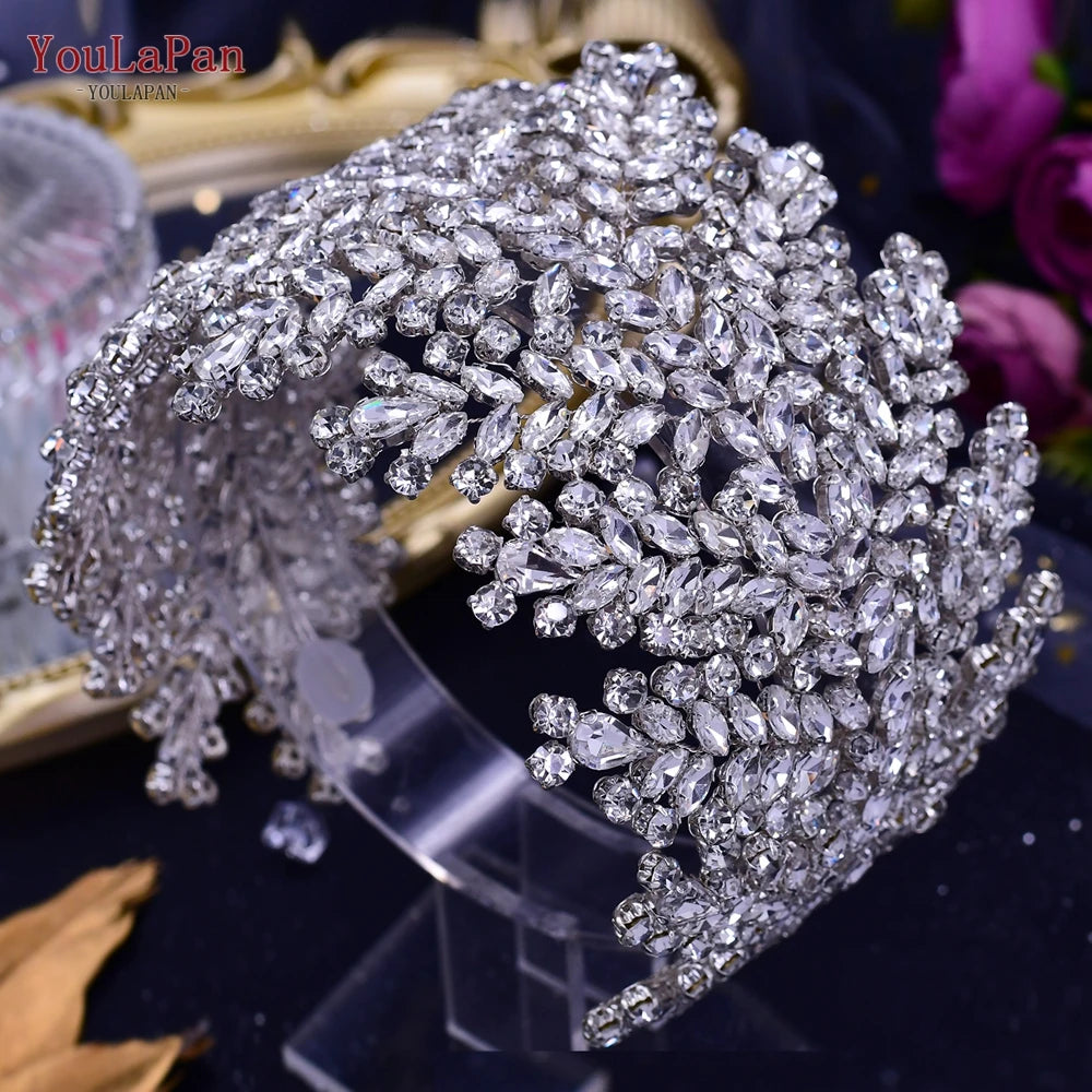 TOPQUEEN Gorgeous Bridal Headband Wedding Headdress Rhinestone Bride Tiara Wedding Hair Accessories Pageant Headpiece