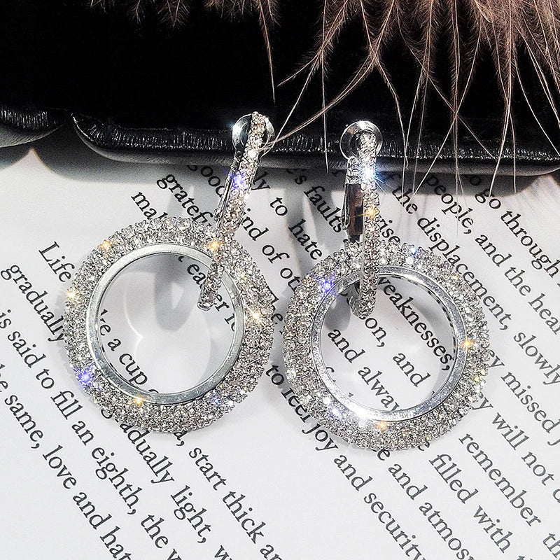 SUMENG 2024 New Fashion Creative High-grade Elegant Crystal Round Gold Color Silver  Earrings for Woman Wedding Jewelry