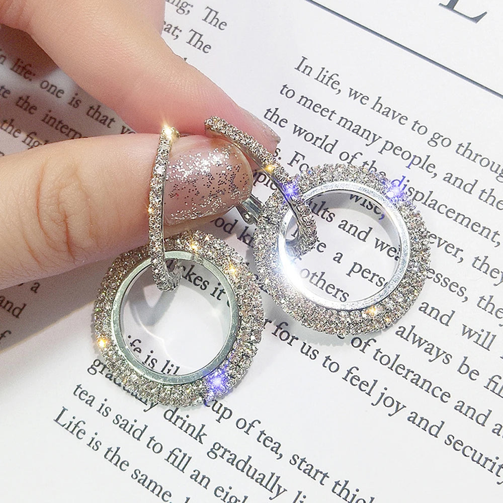 SUMENG 2024 New Fashion Creative High-grade Elegant Crystal Round Gold Color Silver  Earrings for Woman Wedding Jewelry