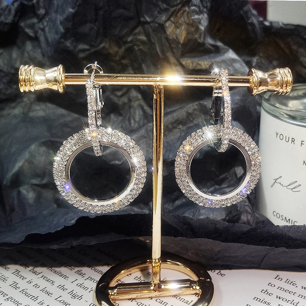 SUMENG 2024 New Fashion Creative High-grade Elegant Crystal Round Gold Color Silver  Earrings for Woman Wedding Jewelry