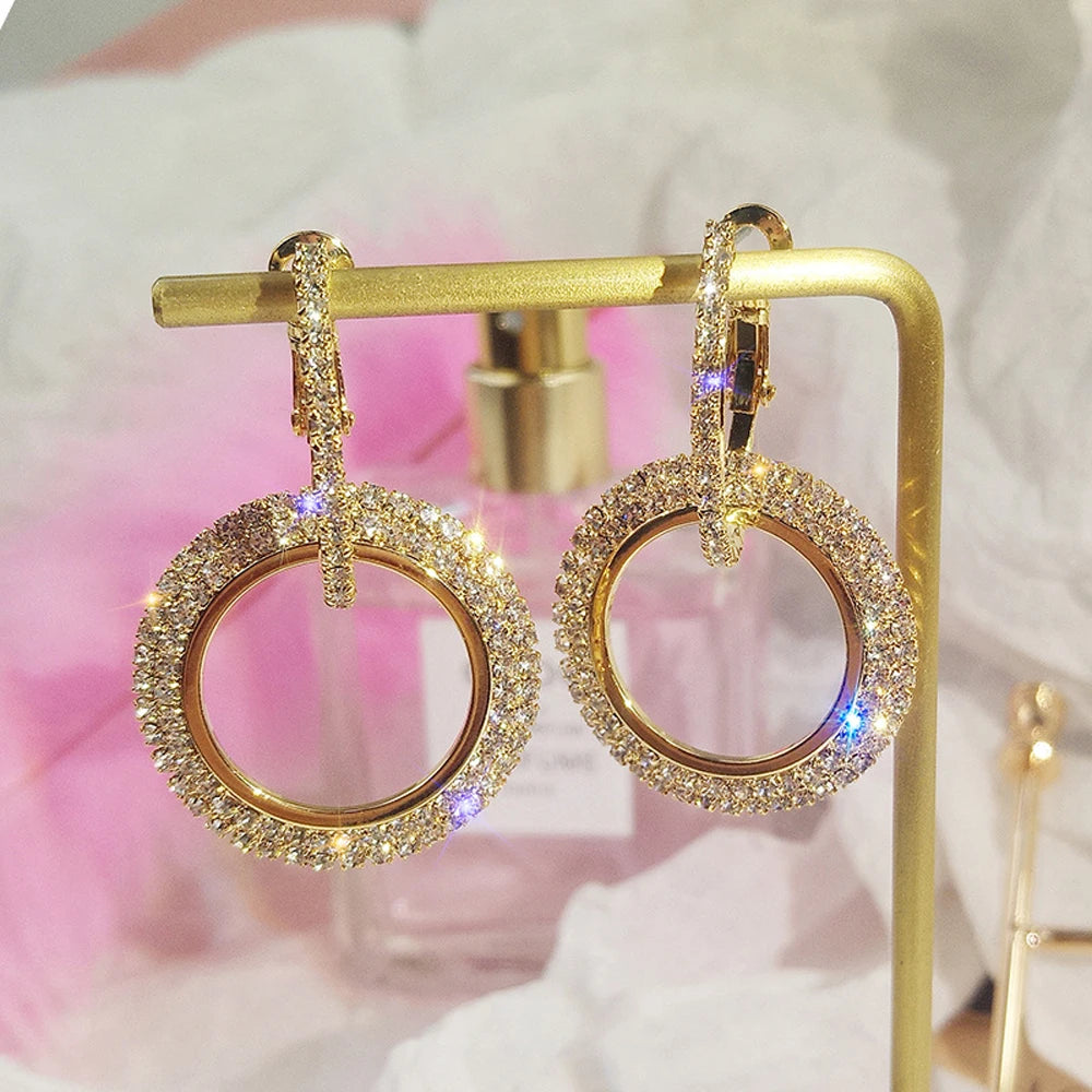SUMENG 2024 New Fashion Creative High-grade Elegant Crystal Round Gold Color Silver  Earrings for Woman Wedding Jewelry