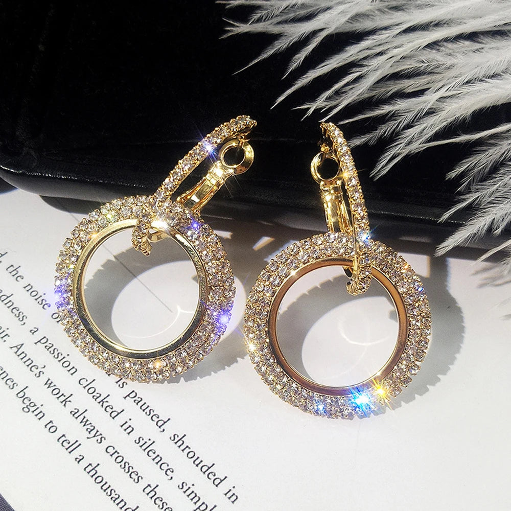 SUMENG 2024 New Fashion Creative High-grade Elegant Crystal Round Gold Color Silver  Earrings for Woman Wedding Jewelry