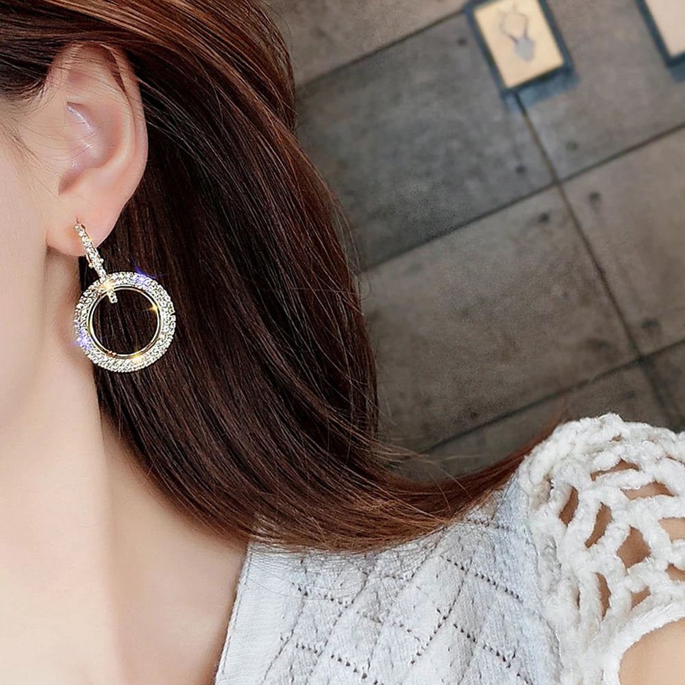 SUMENG 2024 New Fashion Creative High-grade Elegant Crystal Round Gold Color Silver  Earrings for Woman Wedding Jewelry
