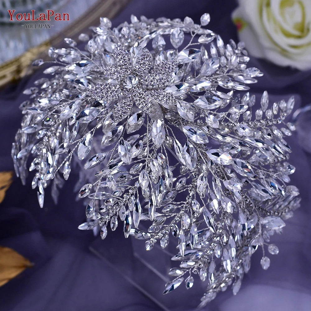 TOPQUEEN Gorgeous Bridal Headband Wedding Headdress Rhinestone Bride Tiara Wedding Hair Accessories Pageant Headpiece