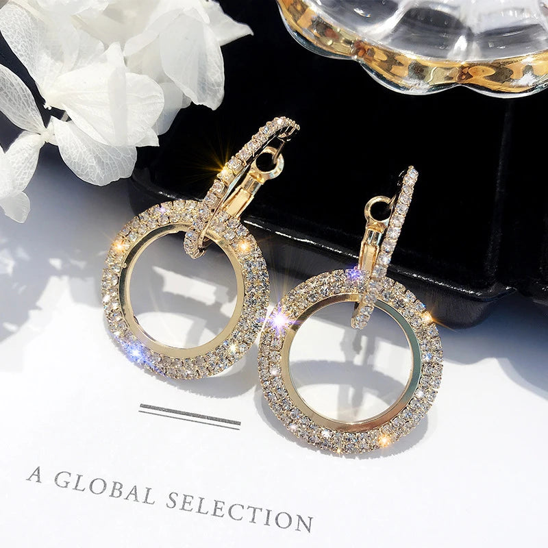 SUMENG 2024 New Fashion Creative High-grade Elegant Crystal Round Gold Color Silver  Earrings for Woman Wedding Jewelry