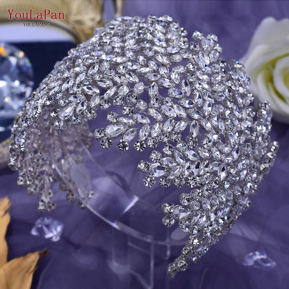 TOPQUEEN Gorgeous Bridal Headband Wedding Headdress Rhinestone Bride Tiara Wedding Hair Accessories Pageant Headpiece