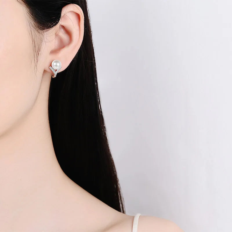 S925 Pure Silver Natural Freshwater 8mm Pearl Moissanite Party Earrings for Women