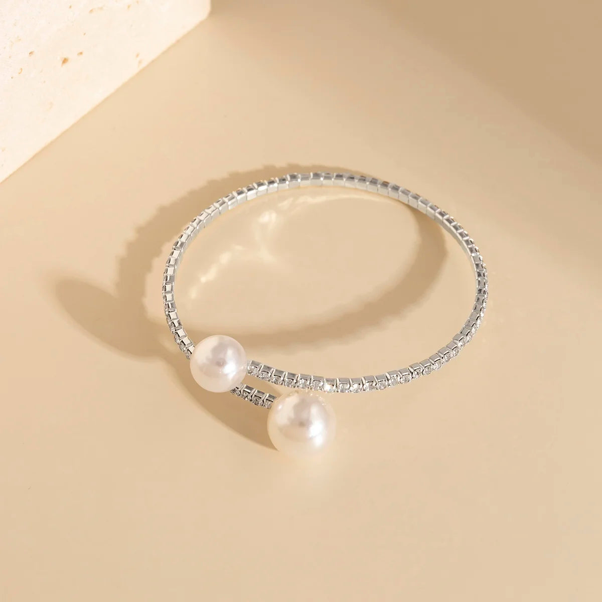 Lacteo Simple Imitation Pearl Necklace Bracelet Jewelry Sets for Women Ladies Silver Color Full Rhinestone Choker Fashion Gifts