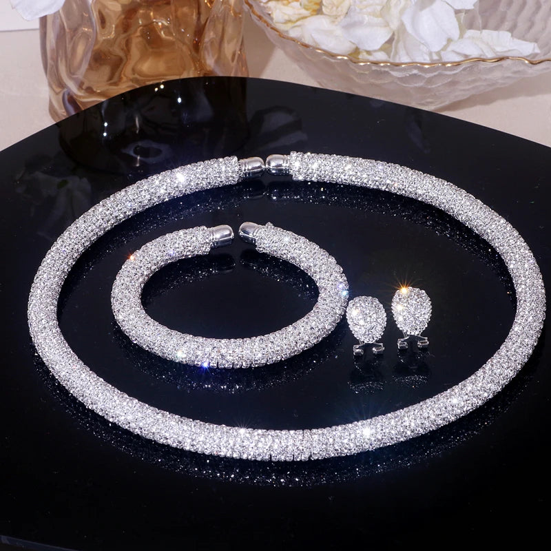 New Fashion Rhinestone Collar Choker Necklace for Women Exaggerated Simple Big Chunky Chain Necklace Torques Jewelry Accessories